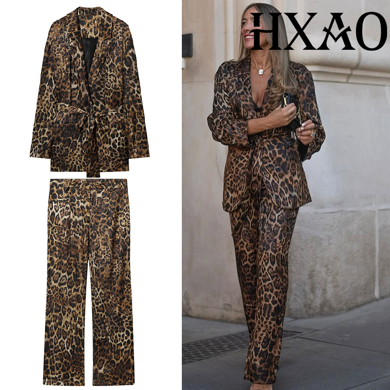 Women'S Formal Wear Suits - ชุดเซ็ตเสื้อผ้าลายเสือดาว HXAO ชุดเซ็ต 2 ชิ้น เสื้อเบลเซอร์ยาวสไตล์วินเทจ