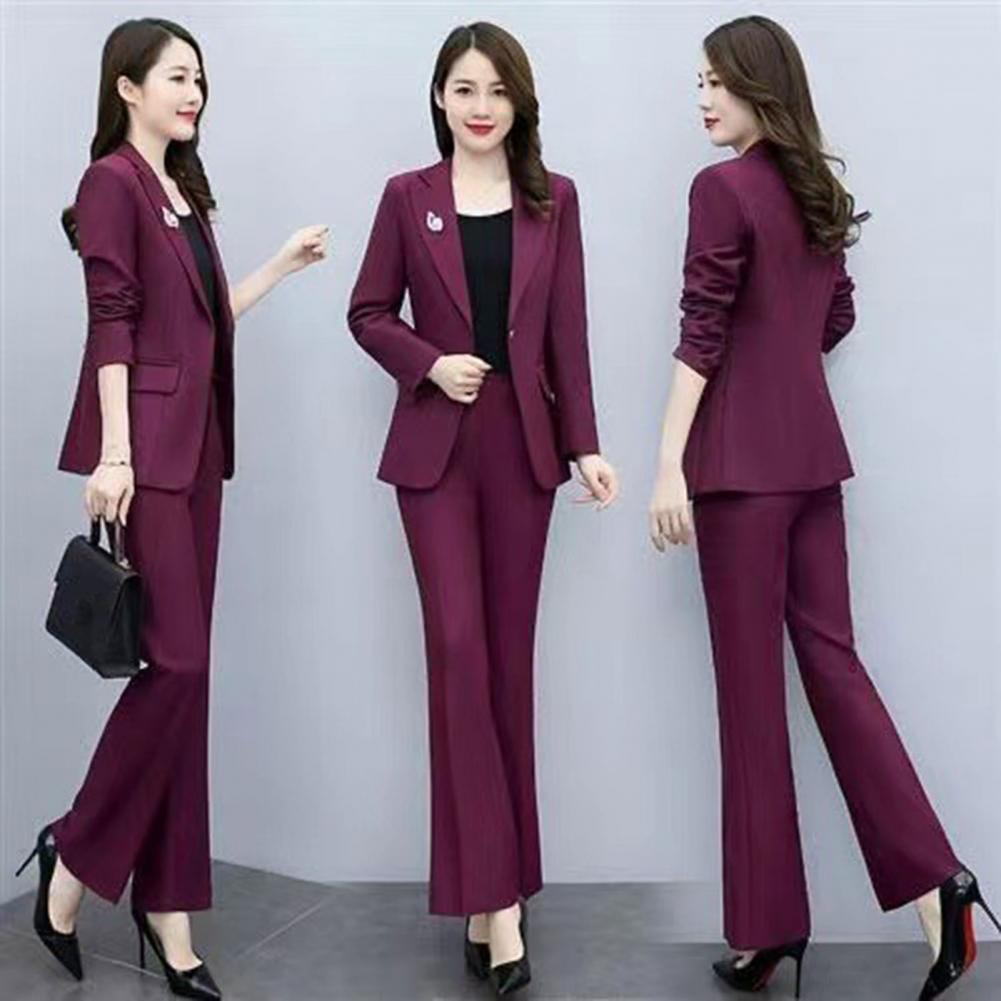 Women'S Formal Wear Suits - ชุดสูทผู้หญิง 2 ชิ้น/เซ็ต เสื้อโค้ทปกพับ แขนยาว ทรงเข้ารูป