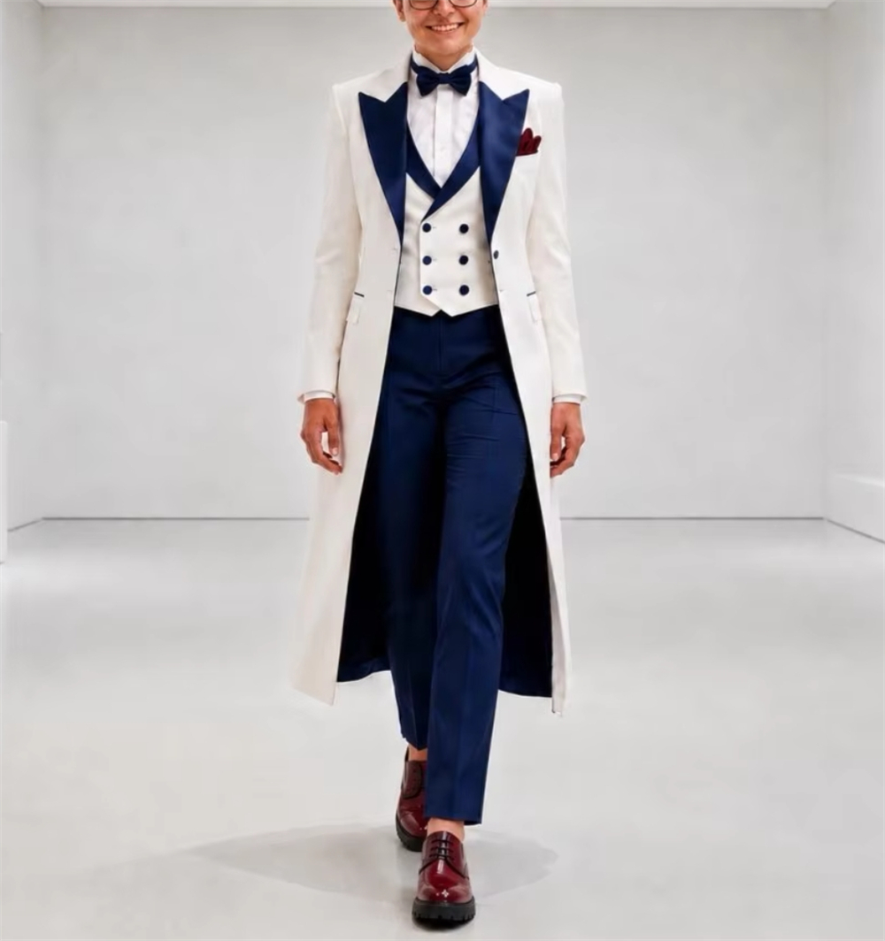 Women'S Formal Wear Suits - เสื้อแจ็คเก็ตสีน้ำเงินกรมท่าขาวสำหรับผู้หญิง ชุดสูทหรูหรา ตัดเย็บอย่างประณีต เหมาะสำหรับใส่ทำงานหรือเป็นชุดไปงานแต่งงาน เสื้อเบลเซอร์สำหรับสุภาพสตรี (เฉพาะเสื้อแจ็คเก็ต)