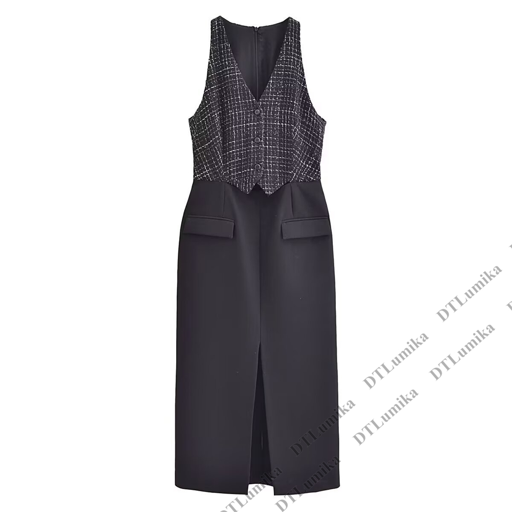 ชุดเดรสผ้าทวีดและเครปตัดกัน แต - Women Formal Wear Look บทวิจารณ์และราคา